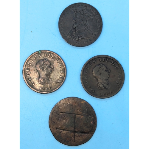 245 - John of Gaunt Duke of Lancaster 11792 Half penny, 2x 1806 George III pennies and one other (worn)