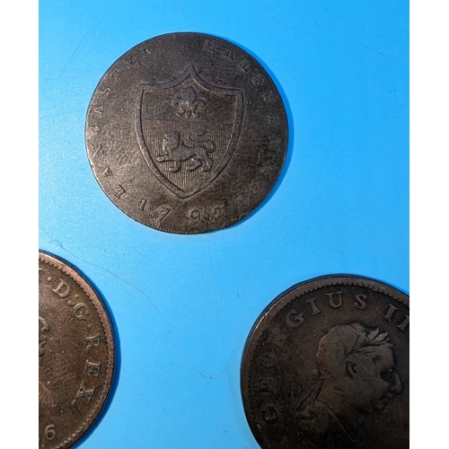 245 - John of Gaunt Duke of Lancaster 11792 Half penny, 2x 1806 George III pennies and one other (worn)