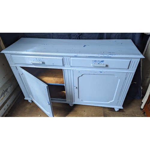 262 - Blue painted sideboard with 2 drawers and 2 cupboards - 96 x 153 x 45cm