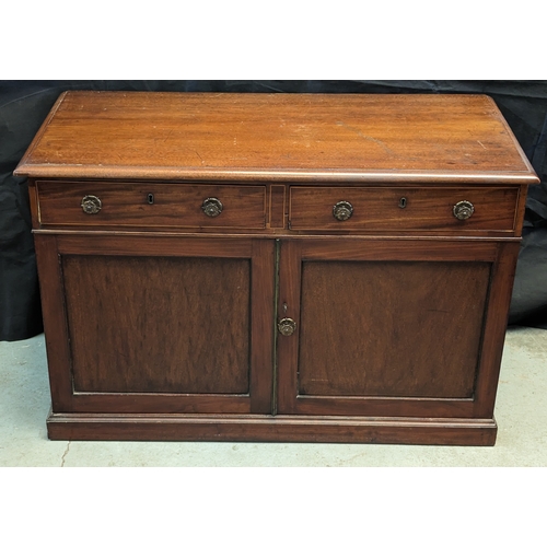 268 - Antique cabinet with 2 drawers and 2 cupboards with inlaid front - 71 x 101 x 61