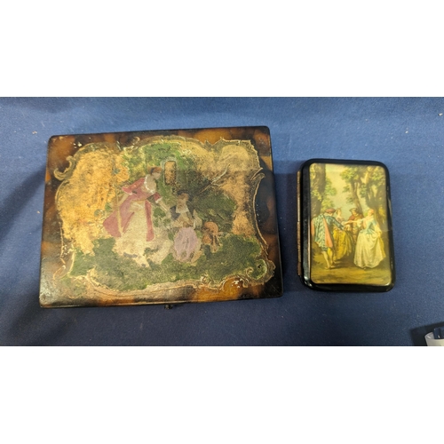 381 - Vintage card / cigarette case with Edwardian courting scene front - slight tear on front coating - 8... 