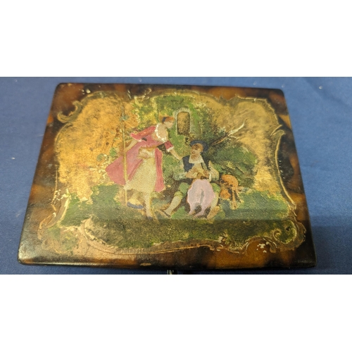 381 - Vintage card / cigarette case with Edwardian courting scene front - slight tear on front coating - 8... 