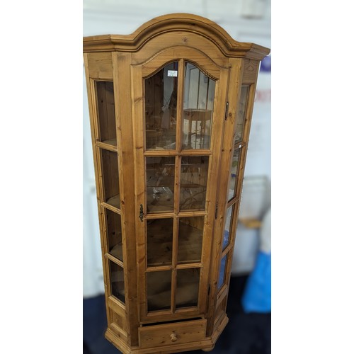 406 - Glazed Pine Corner Cabinet with arched top, 4 shelves and a drawer