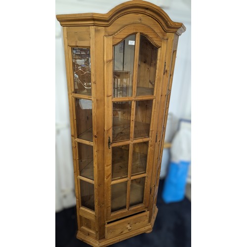 406 - Glazed Pine Corner Cabinet with arched top, 4 shelves and a drawer