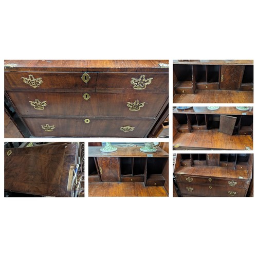 453 - Mahogany Bureau - in need of repair to hinges - Fold Out Top Taken off - all parts present  .