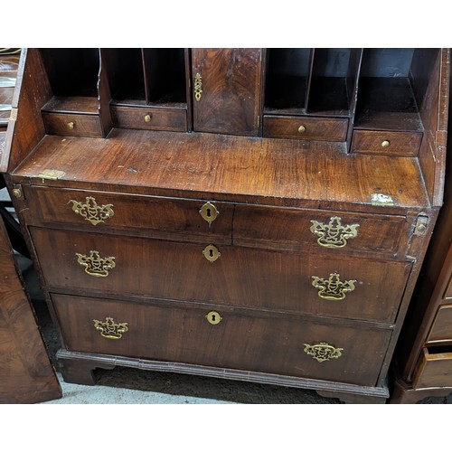 453 - Mahogany Bureau - in need of repair to hinges - Fold Out Top Taken off - all parts present  .