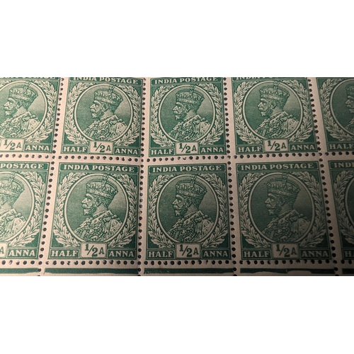 488 - 36 Unused 1922 George V India 1/2A (Half Anna) postage stamps