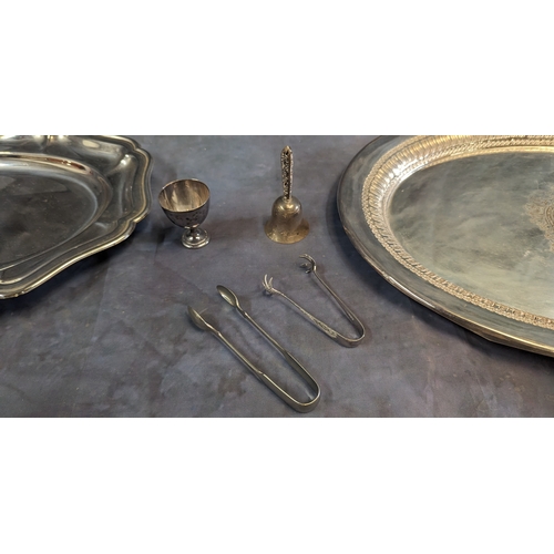 513 - A quantity of silverplatewear including an armorial tray and stainless steel platter