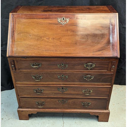 527 - Inlaid bureau with 4 drawers and brass handles - 99 x 88 x 50