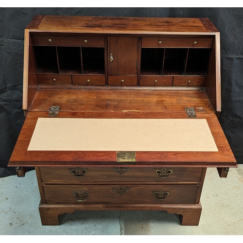 527 - Inlaid bureau with 4 drawers and brass handles - 99 x 88 x 50