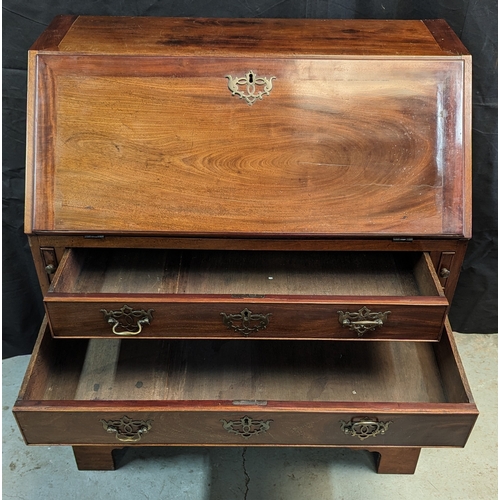 527 - Inlaid bureau with 4 drawers and brass handles - 99 x 88 x 50