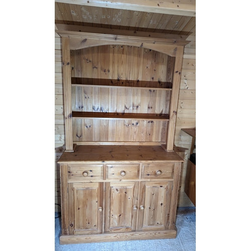 537 - Pine Dresser in 2 parts with 3 drawers, 3 cupboards and 2 shelves - 205cm high