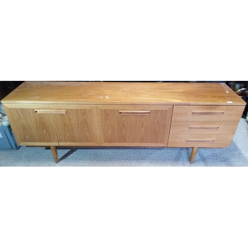 585C - Mid century Sideboard with 3 x Drawers, 2 x Cupboards and Wooden Handles