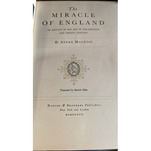 605 - An assortment of Antique books:- The Miracle of England, The adventures of Hajji Baba, Dickens, Dail... 