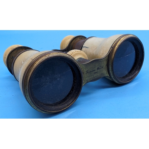 609 - A pair of Brass and celluloid binoculars - W. Health of Devonport - Engraved 'Teresa Ward 1863' to f... 