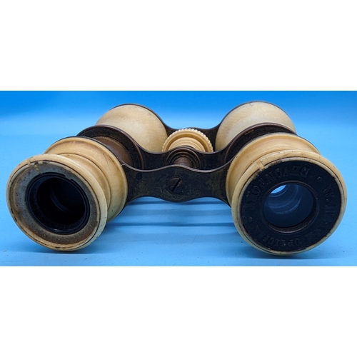 609 - A pair of Brass and celluloid binoculars - W. Health of Devonport - Engraved 'Teresa Ward 1863' to f... 