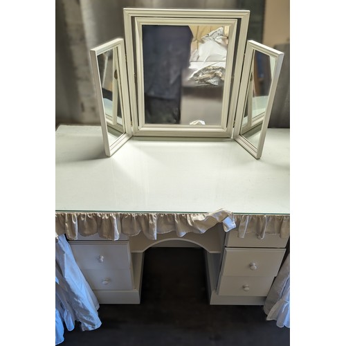 1140 - Glass Topped Dressing Table with Linen Cover and Triple Mirror.   From the country estate.