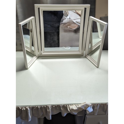 1140 - Glass Topped Dressing Table with Linen Cover and Triple Mirror.   From the country estate.