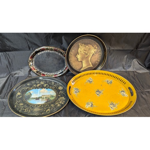 1171 - A yellow Italian tole and black oval tray. Chatsworth House vintage metal tray and Gerdie Schaffer o... 