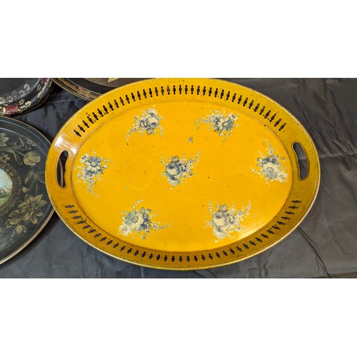 1171 - A yellow Italian tole and black oval tray. Chatsworth House vintage metal tray and Gerdie Schaffer o... 