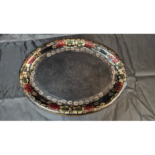 1171 - A yellow Italian tole and black oval tray. Chatsworth House vintage metal tray and Gerdie Schaffer o... 