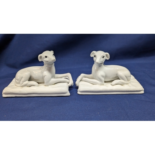 1206 - 1930's Opposing White Porcelain Whippet Collectable Whippet  Ornaments 13cm x 6cm x 8cm.   From the ... 