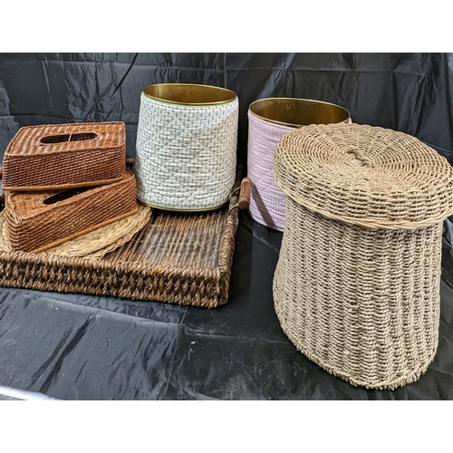 1215 - An Assortment of Wicker Trays, Bins and Baskets. From the Country Estate.