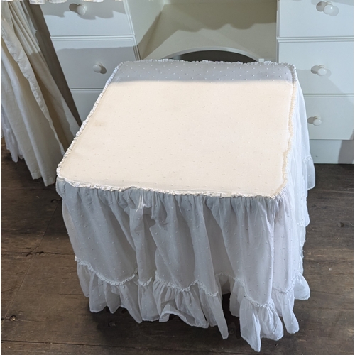 708 - Glass Topped Dressing Table with Linen Cover and Triple Mirror.