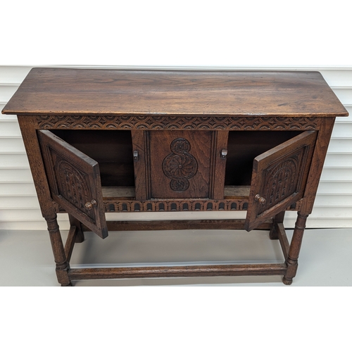 709 - Antique small carved Oak side table - 86 x 107 x 35cm