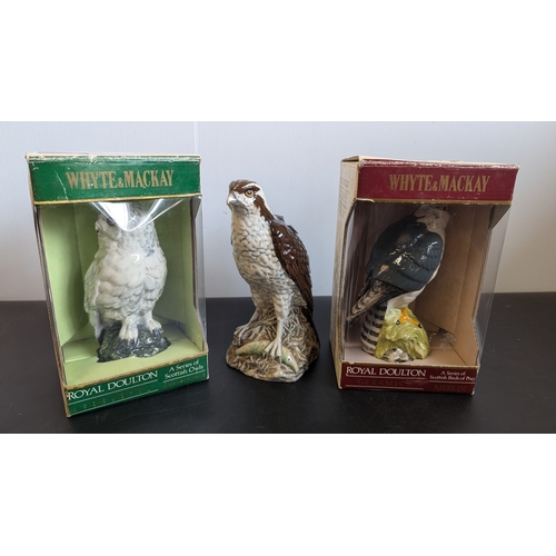 280 - 3x Royal Doulton Scottish Owls & Birds of Prey Whyte and Mackay Whiskey Decanters (All Full / Unopen... 