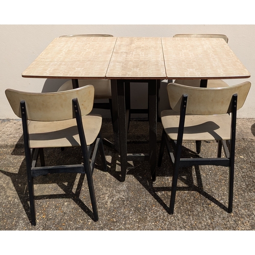 675 - Mid Century Formica Topped Gate Leg Table and 4 Chairs - 74 x 66 (closed) x 122 (open) x 76cm