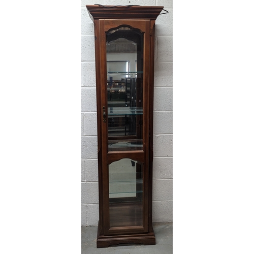 686 - Tall Wood and Glass Display Cabinet, Mirror Back Light  with 4 Shelves - 195 x 57 x 35cm