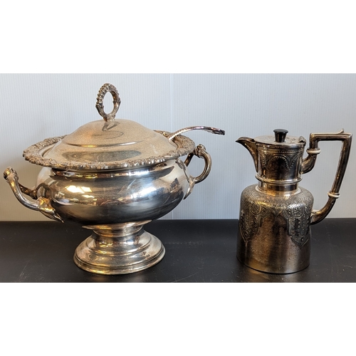 694 - Silver Plate Soup Toureen and Decorative Coffee Pot