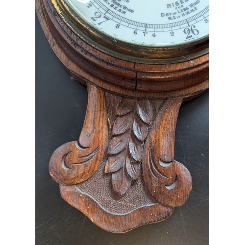 704 - Oak Barometer with Carved Detailing - 87 x 28cm