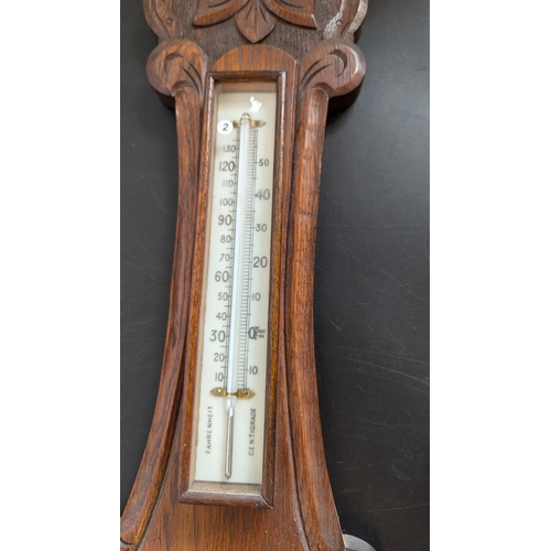 704 - Oak Barometer with Carved Detailing - 87 x 28cm