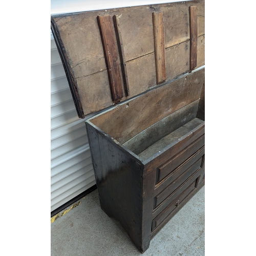 715 - Antique Oak Coffer Tall Chest with 2 Drawers - 92 x 140 x 52cm