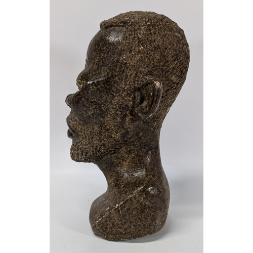 661 - Soapstone Ethnic and Carved Heads - Large 28cm tall, Small 24cm tall