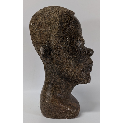 661 - Soapstone Ethnic and Carved Heads - Large 28cm tall, Small 24cm tall