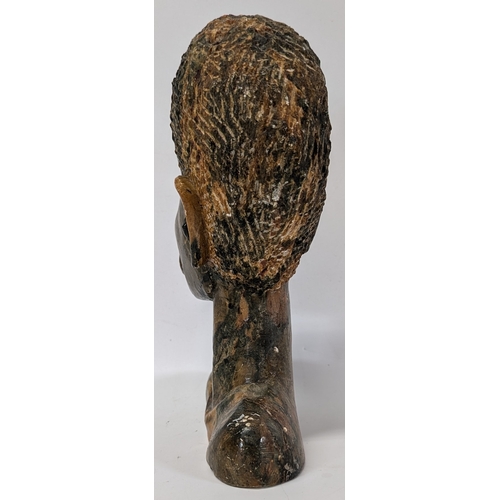 661 - Soapstone Ethnic and Carved Heads - Large 28cm tall, Small 24cm tall