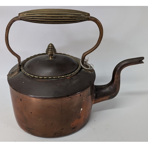 667 - Brass Spirit Kettle and 2 Copper Kettles