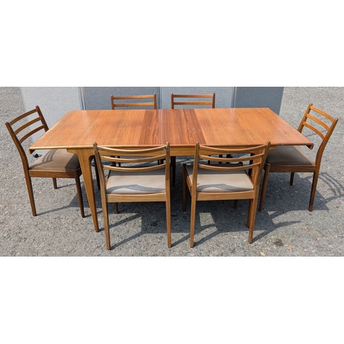 351 - Mid Century G-Plan Younger Teak Extending Dining Table & 6 G-Plan Fresco Chairs (One damaged as pict... 