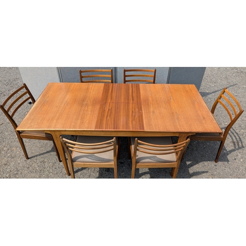 351 - Mid Century G-Plan Younger Teak Extending Dining Table & 6 G-Plan Fresco Chairs (One damaged as pict... 