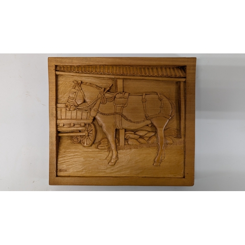 385 - 2 Wooden Carved Wall Hangings of Horses