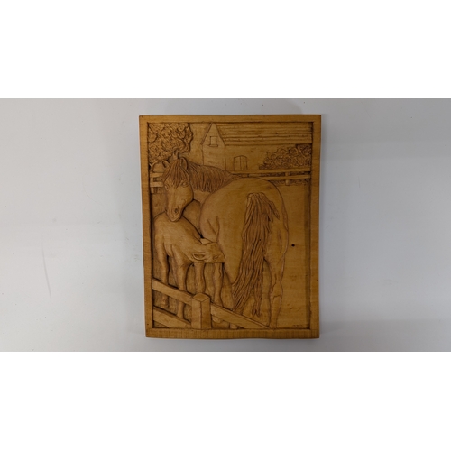 385 - 2 Wooden Carved Wall Hangings of Horses