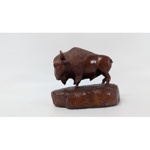 389 - 3x Carved Wooden Animals - Bear, Bison and Parrot