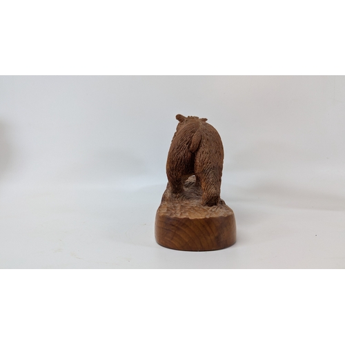 389 - 3x Carved Wooden Animals - Bear, Bison and Parrot