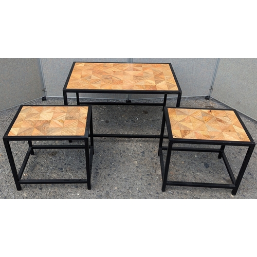 62A - Nest Of 3 Tables With Metal Frames And Checkerboard Tops