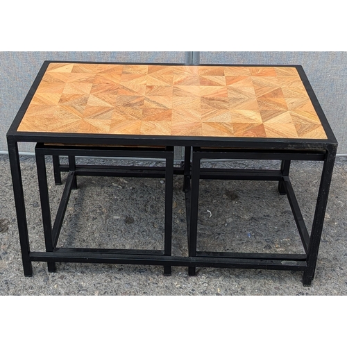 62A - Nest Of 3 Tables With Metal Frames And Checkerboard Tops