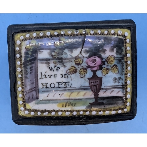 197 - A Bilston And Battersea Enamel And Brass Snuff Box 'We Live In Hope' - Some Cracks