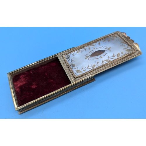 199 - A Mother Of Pearl And Yellow Metal Velvet Lined Prayer Box - 8.5 x 5 x 1cm